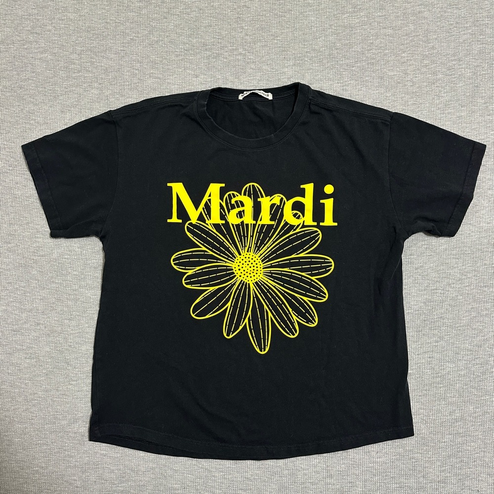 Mardi Mercredi Black Yellow Flower Graphic Logo T-Shirt Crew Neck Womens Size XS